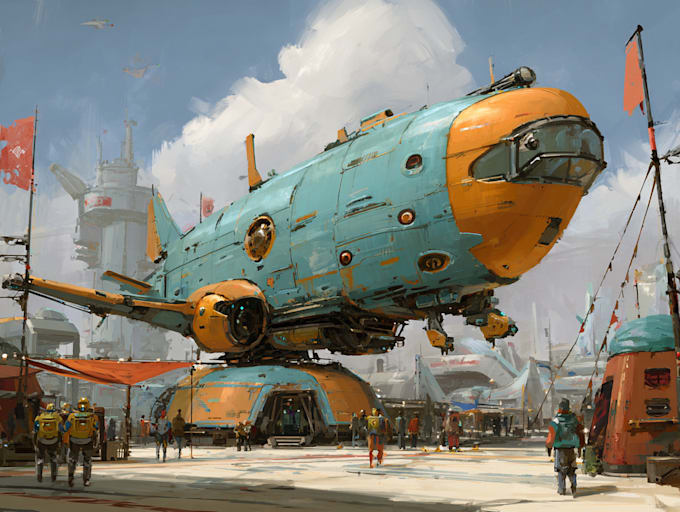 draw spaceship concept art or starship or sci fi vehicle
