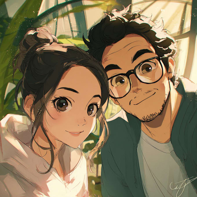 draw you anime couple art portrait