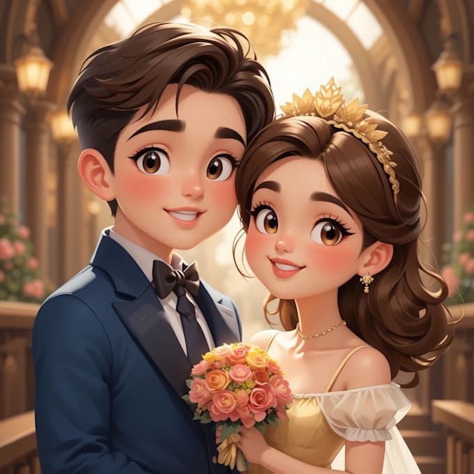 make you cute disney cartoon couple portrait