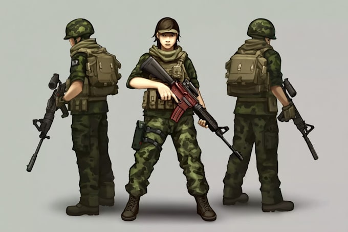 draw 2d game art military character design