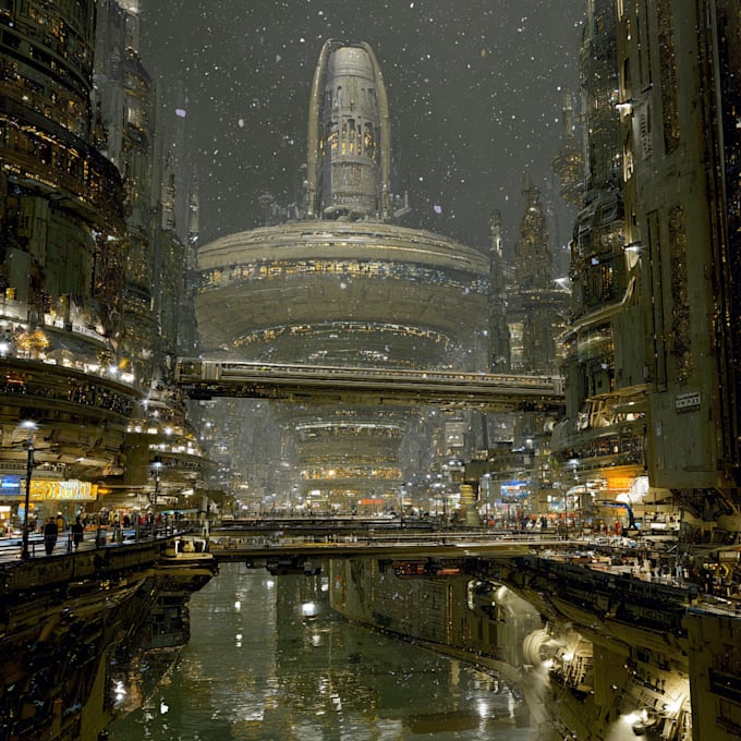 Draw a science fiction city, futuristic city concept art illustration ...