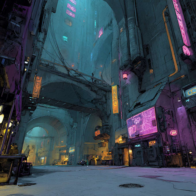 Make an cyberpunk futuristic city and background art by Raiainraralei ...