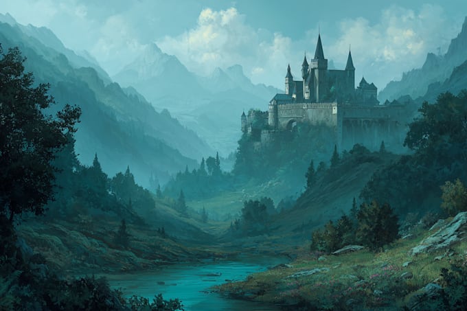 draw fantasy landscape or enviroment art