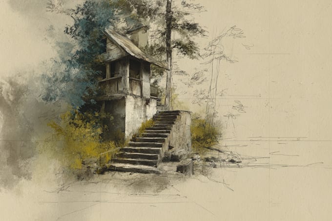 draw custom sketch with watercolor renderings