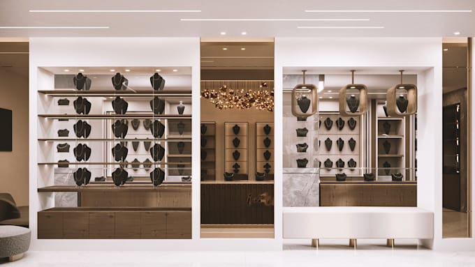 do 3d retail store model, jewelry store design with rendering