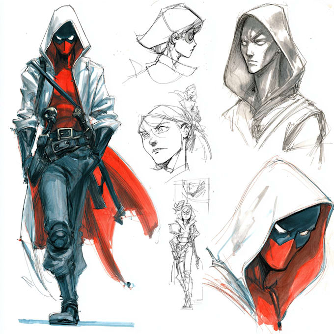 drawing custom superhero character in action