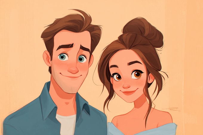 create cartoon disney couple portrait