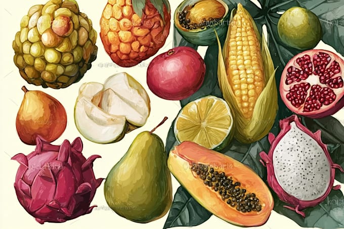 illustrate digitally realistic fruits or veggies