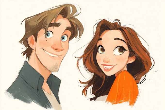create cartoon disney couple portrait