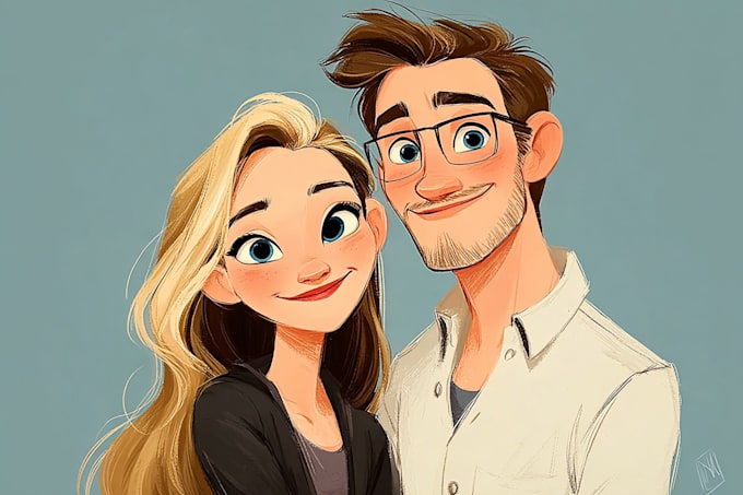 drawing a cartoon disney couple portrait