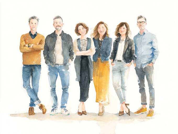 draw watercolor group portrait illustration