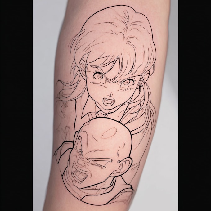 tattoo illustration anime style in lines