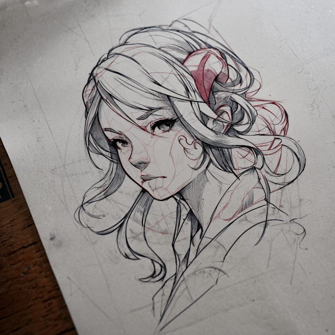tattoo illustration anime style in lines