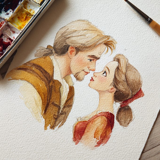 draw cartoon disney couple portrait