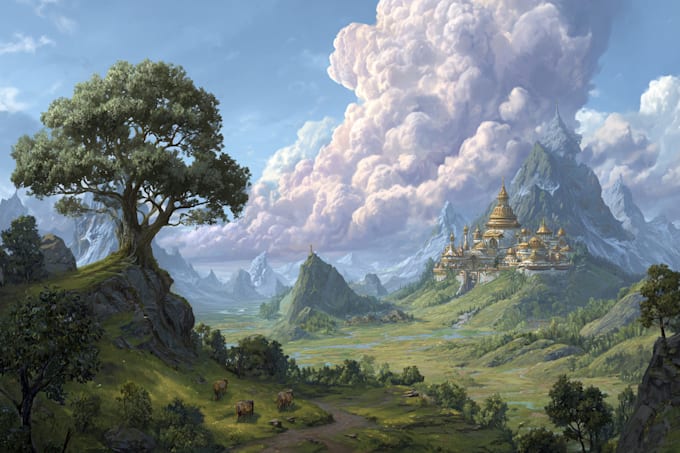 do sci fi fantasy landscape, background illustration