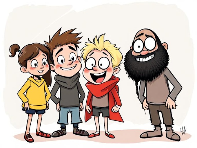 draw a cartoon characters in a funny sketch