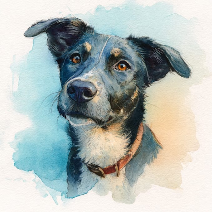 Draw aesthetic watercolor pet portrait dog, cat, family, etc by ...