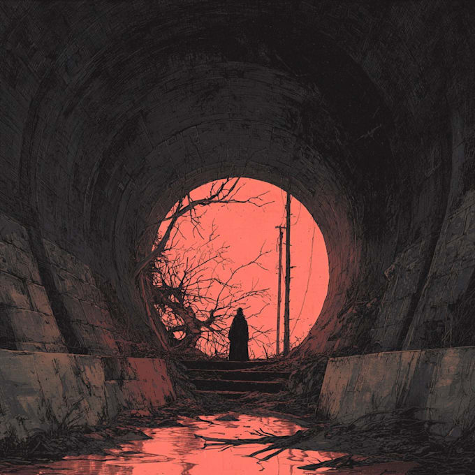 a dark, horror, underground art illustration