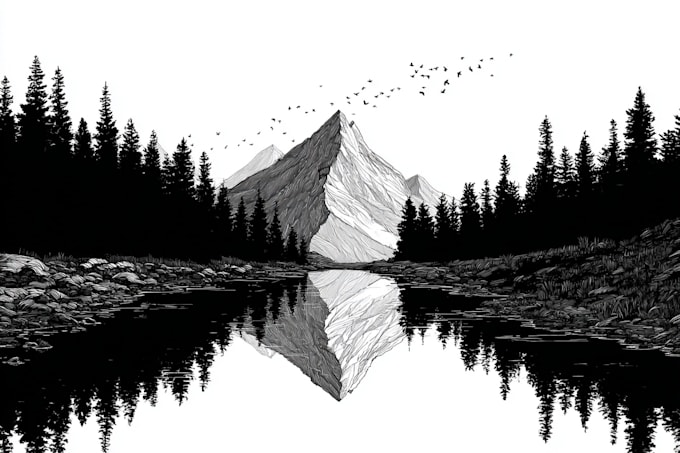 draw simple black and white illustration