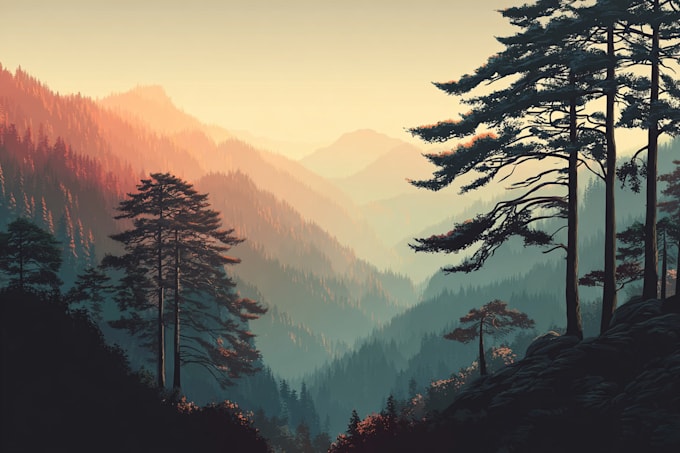 make poster, vector art deco, landscape illustration