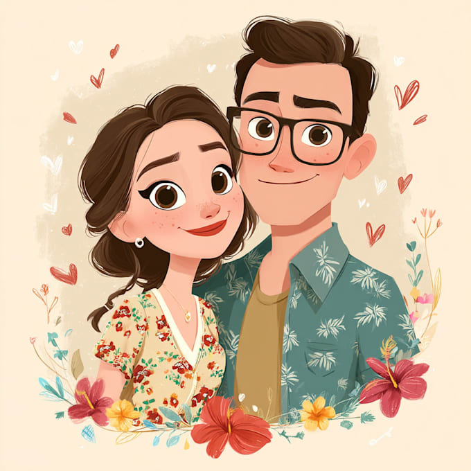create disney family couple cartoon portrait
