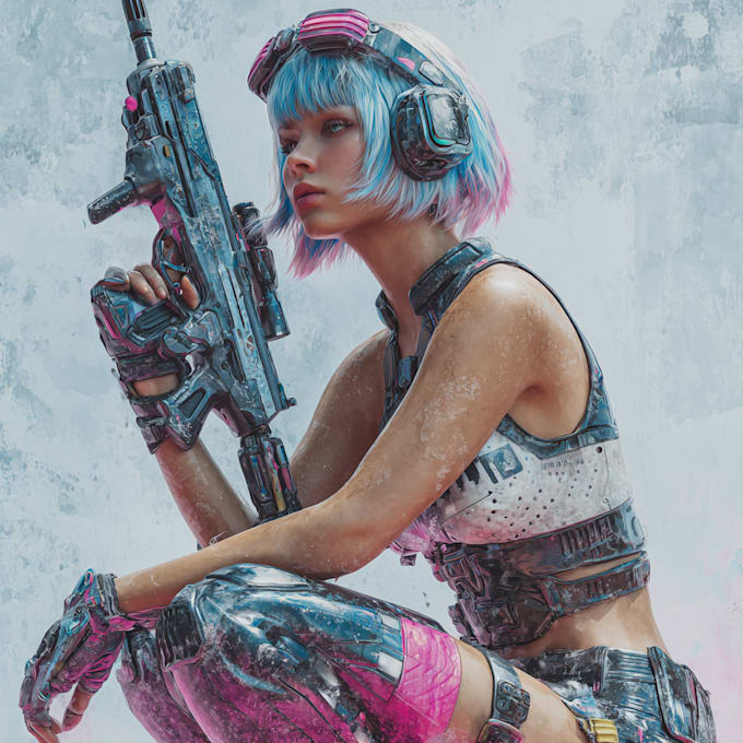 create a cyberpunk character cartoon, anime or illustration