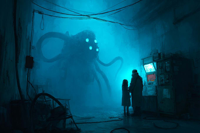 do sci fi horror and fantasy scene concept art illustrations