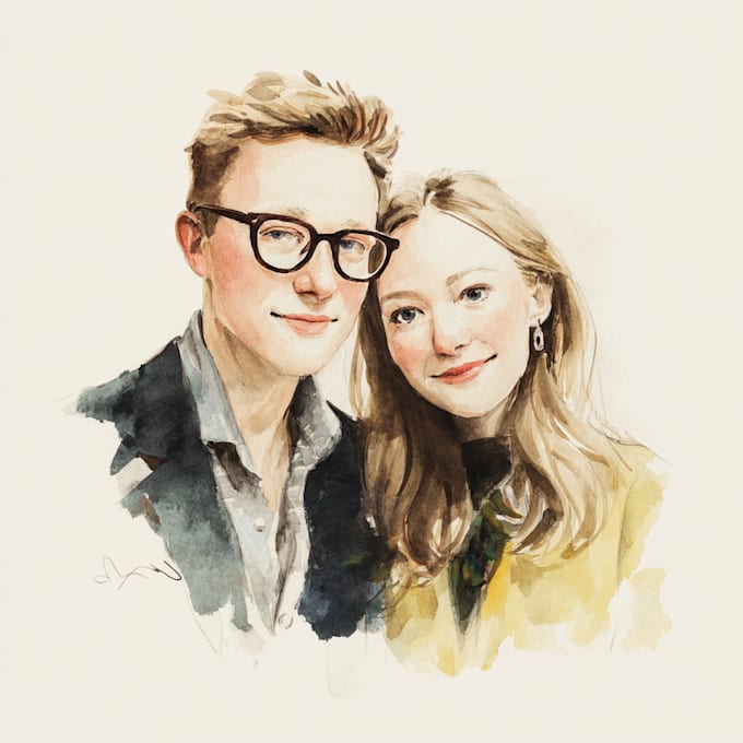 draw a watercolor couple portrait