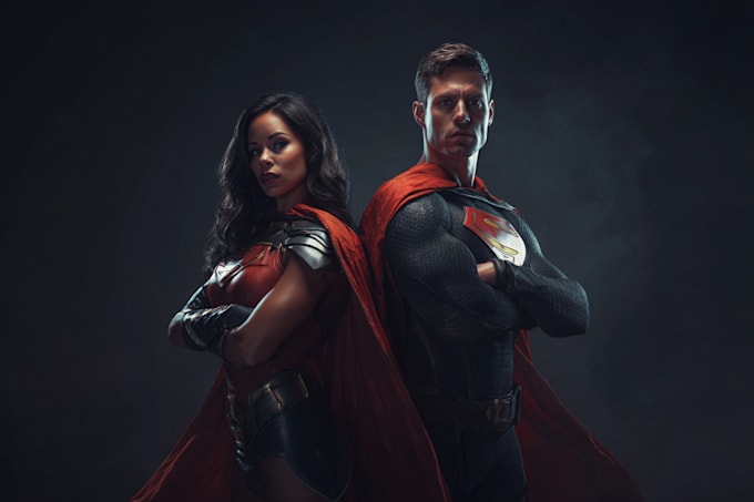 make superhero couple portrait