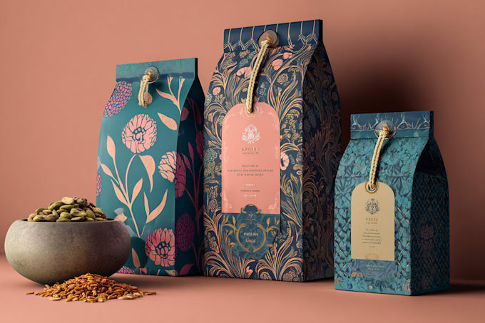 design a creative food product packaging, pouch, box design