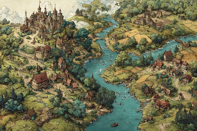 make fantasy map illustration for novels and games