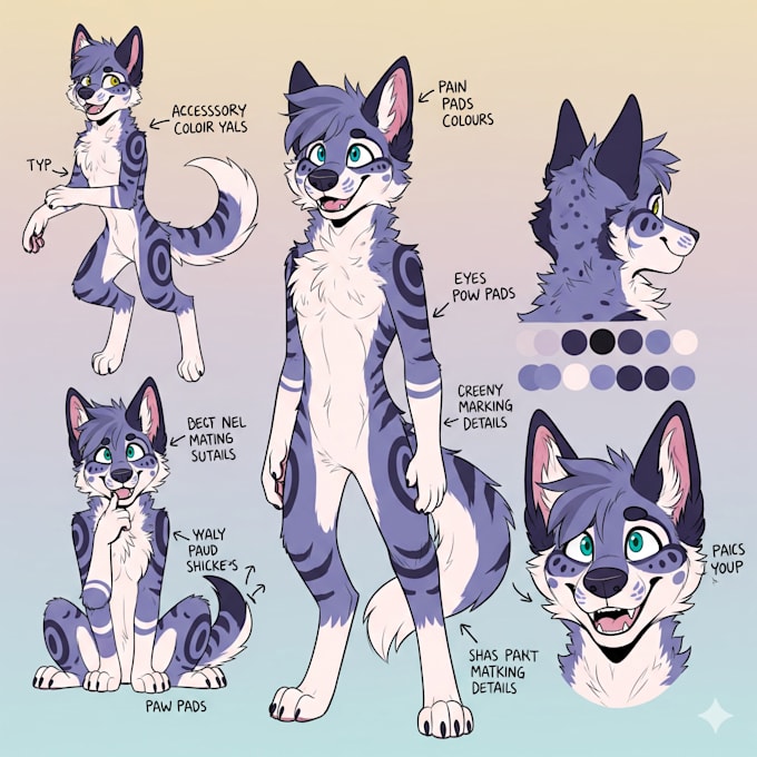 Draw furry ref sheet fursona reference sheet furry character design ...