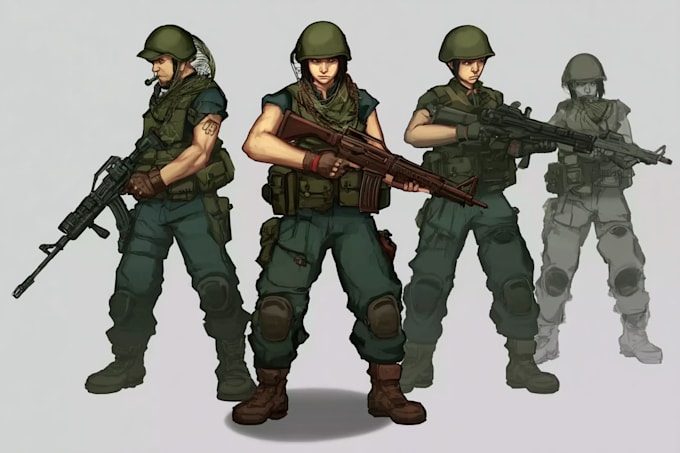 draw 2d game art military character design