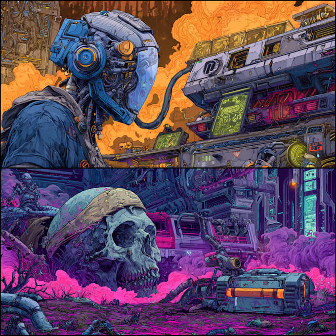 Create detailed art of sci fi cyberpunk psychedelic artwork by ...