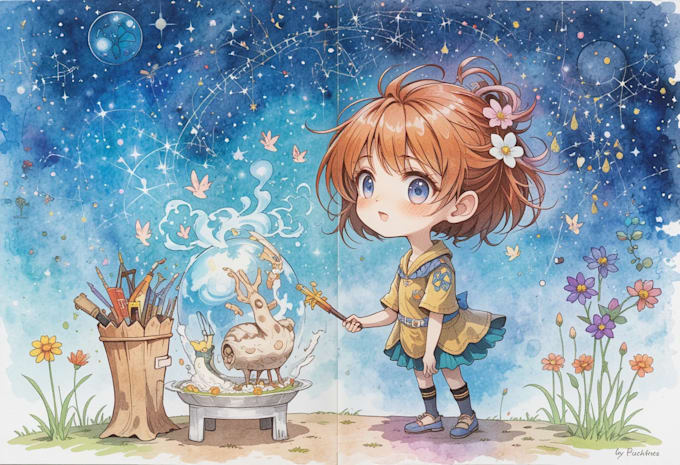 create watercolor children book illustration comic book