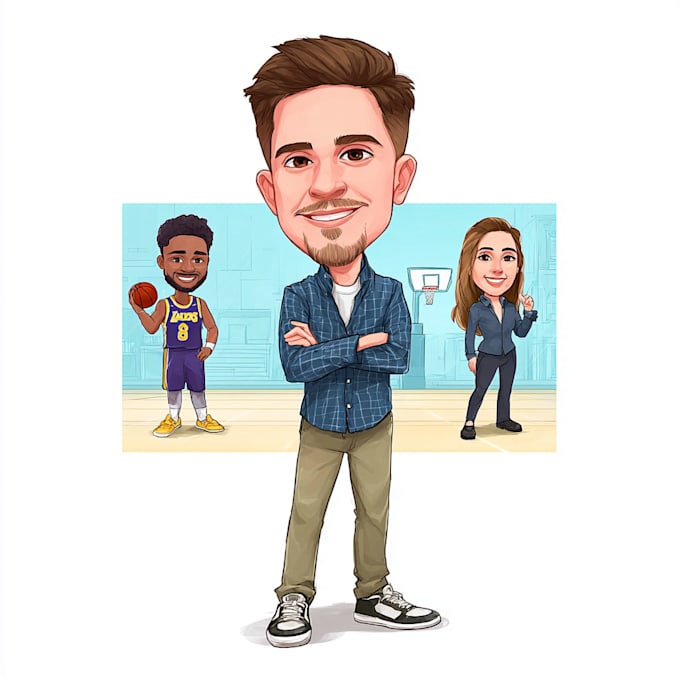 draw full body big head cartoon caricature