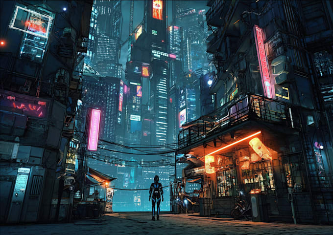 make a cyberpunk futuristic city art