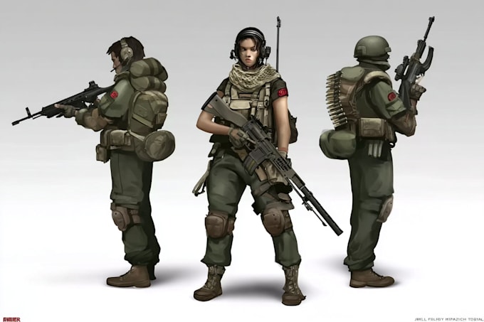 draw 2d game art military character design