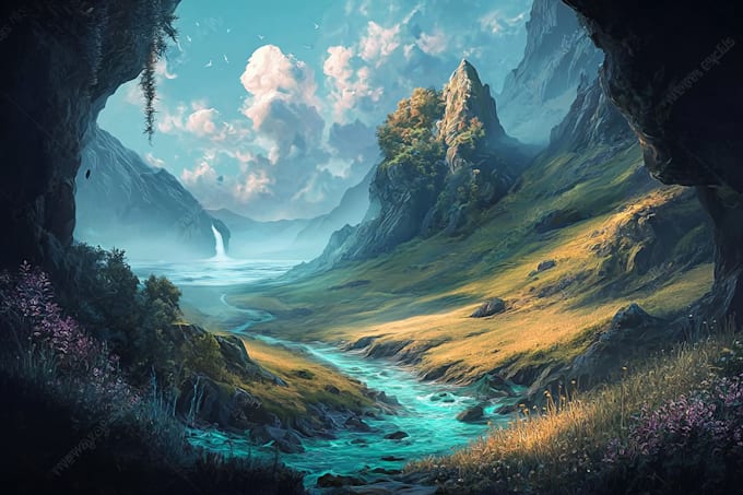 detailed sci fi fantasy landscape, background illustration