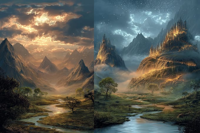 design detailed fantasy landscapes and environments