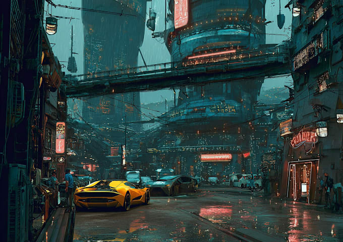 create a cyberpunk futuristic city art
