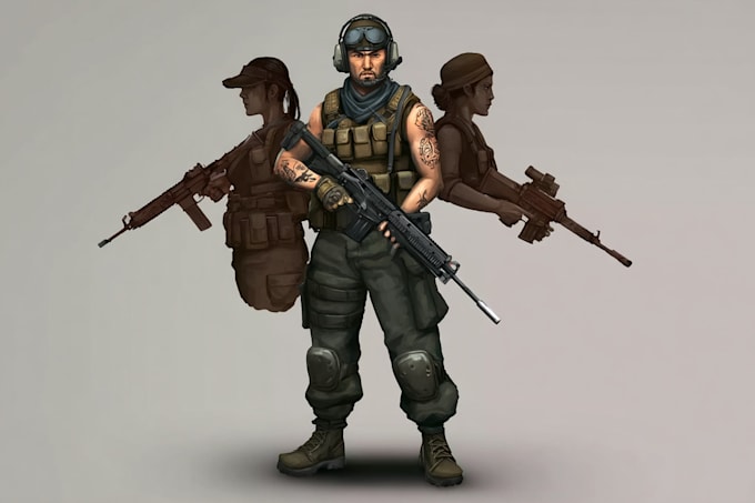 draw 2d game art military character design