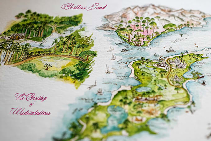watercolor map illustration just for you