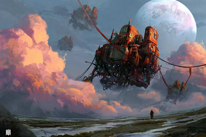 Dibujar ilustraciones de ciencia ficción y arte de ciencia ficción.