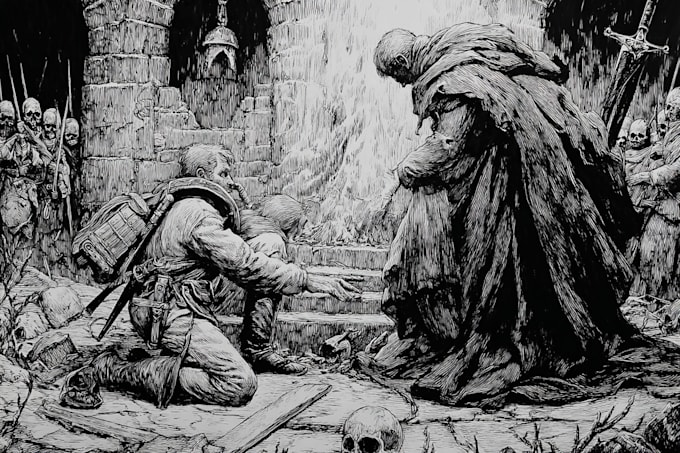 Draw black and white, dark art, fantasy art illustration by Garrikaimon ...