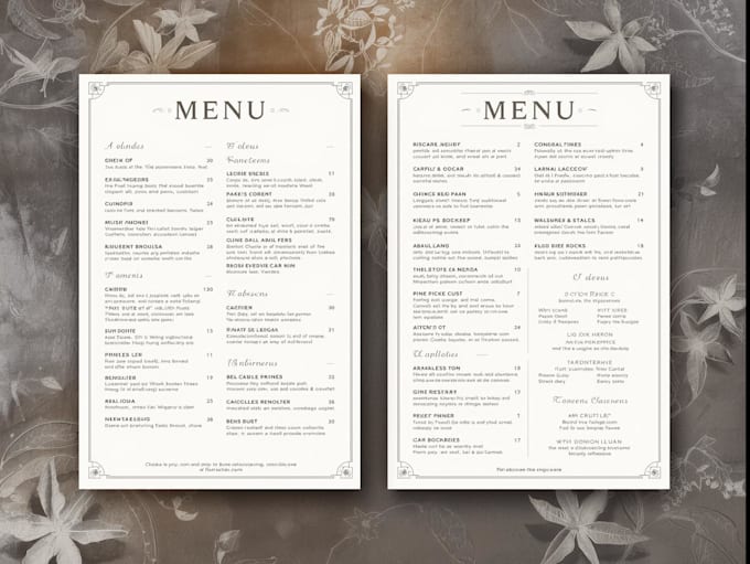 create custom design printable digital restaurant menu