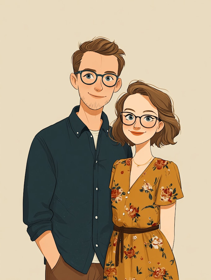 illustrate romantic cute couple portrait