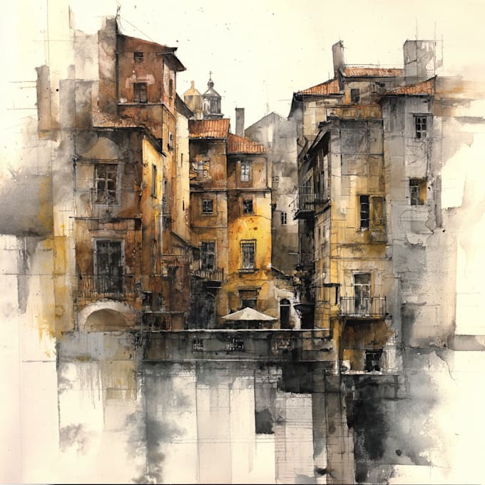 paint architecture or cityscape in watercolor