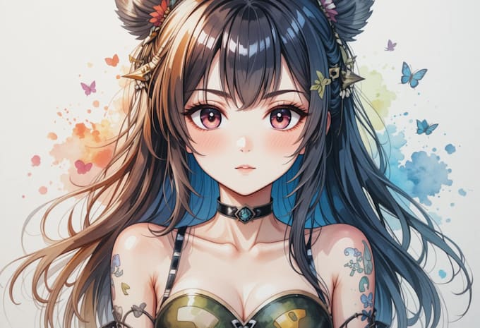 draw watercolor anime, manga, vtuber characters