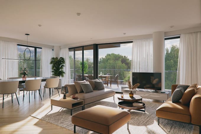 3d building visualization, real estate render, residential apartment interior